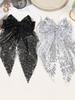 1Pcs Big Glitter Hair Bows for Women Girls, Sequin Hair Bows Clips Black/Sliver Bows Sparkly Coquette Bows Style Hair Accessorie