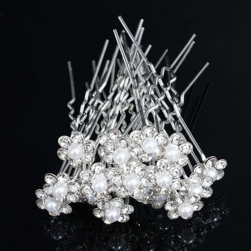 

Women Barrette Crystal Bridal Hair Jewelry Rhinestone Hair Clip U-shaped Pearl Pin Wedding Hairpins C-20pcs