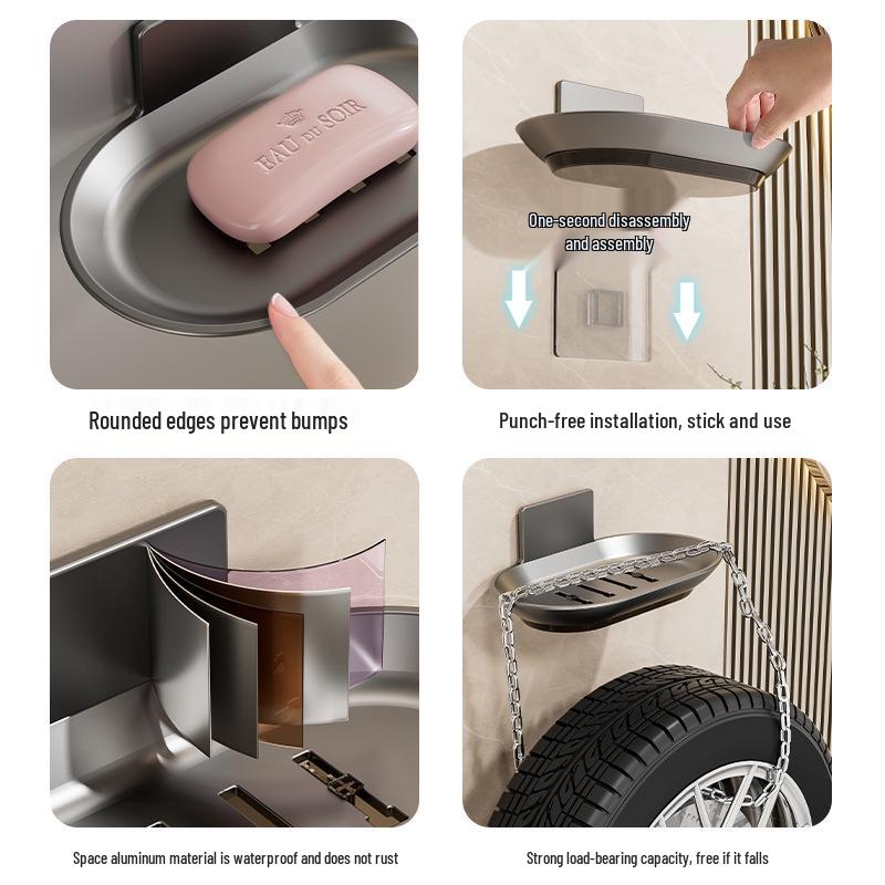 Wall-Mounted Space Aluminum Soap Holder with Drip Tray – Detachable, Washable, and No Water Accumulation