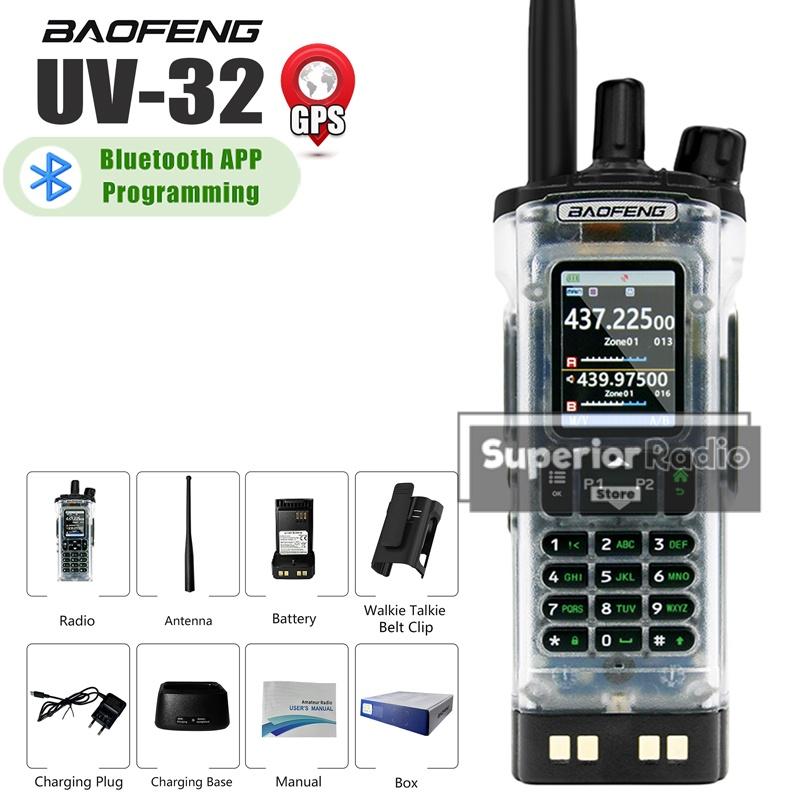 Baofeng UV-32 Walkie Talkie Transparante GPS 10W Bluetooth Programmeerbare Riemhouder Hoes met Clip Luchtvaartband Amateur Tweerichtingsradio's BRITISH