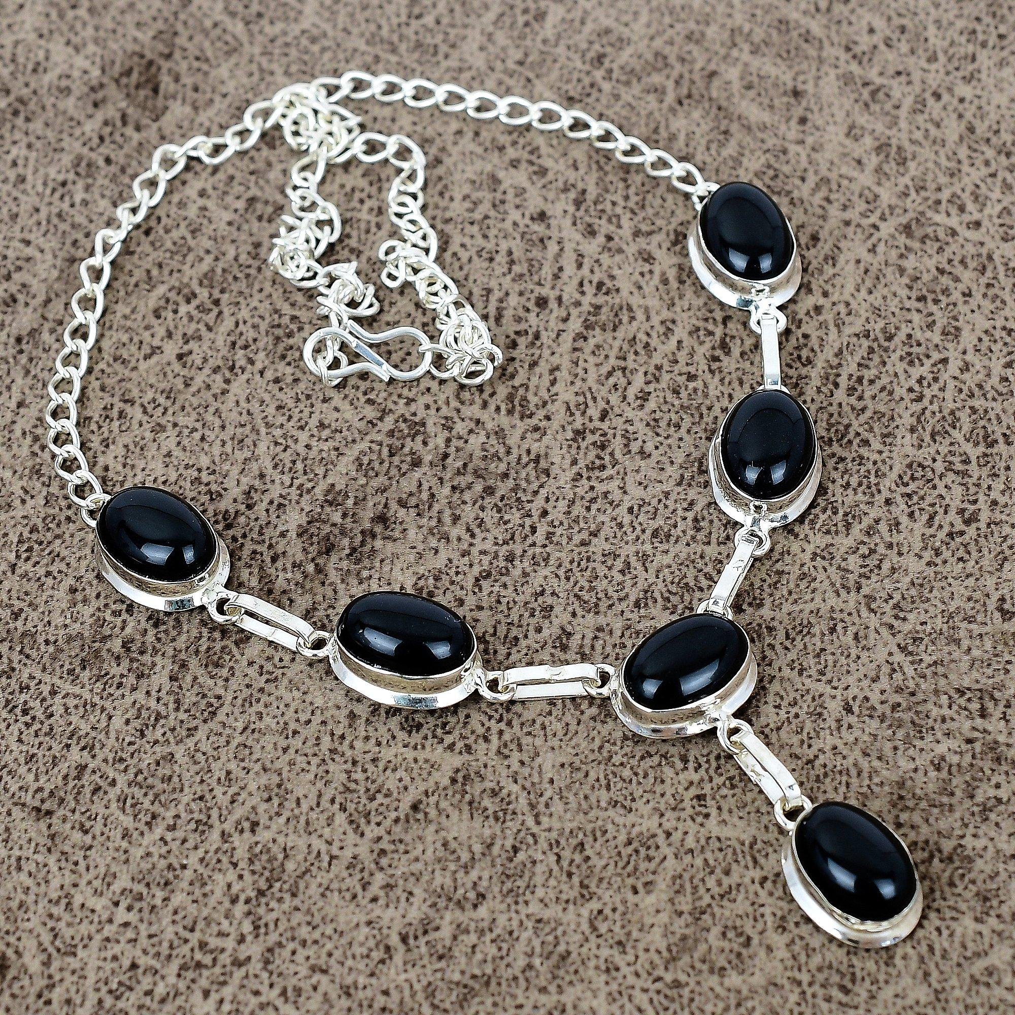 

Black Onyx Gemstone Handmade 925 Sterling Silver Jewelry Necklace 18 KKG-402