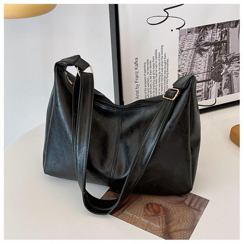 PU Leather Commuter Fashi Vintage Casual Tote Bag Maillard Stylish Crossbody Bags for Women Texture Large Capacity Temperament