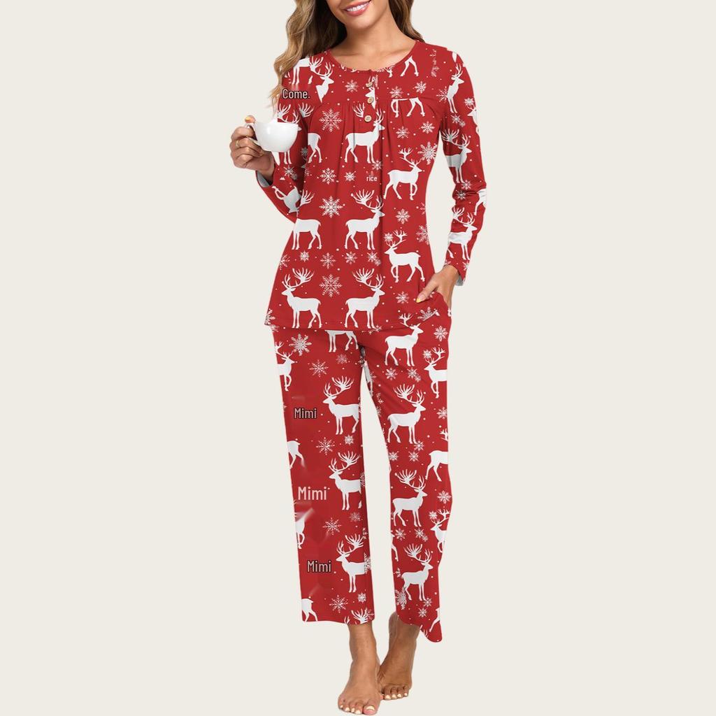 European & American Women's Fashion: Autumn 2025 2-Piece Pajama Set – Casual Long Sleeve Top & Pants with Pockets