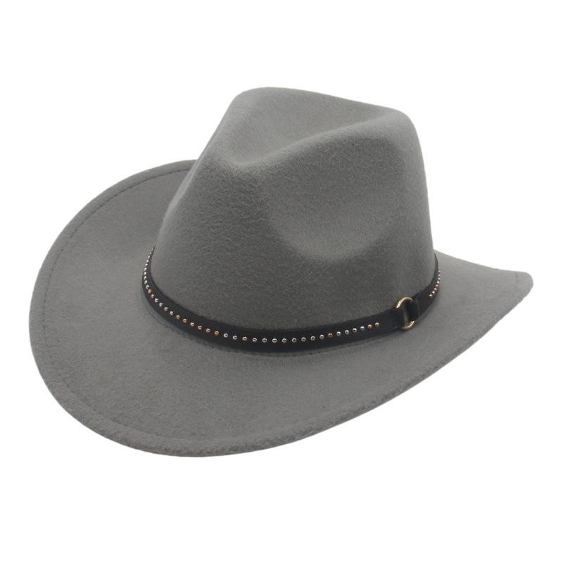 Rivet Belt Decorative Warped Edge Cowboy Hat Western Wind Curved Edge Top Hat Men'S And Women'S Hats