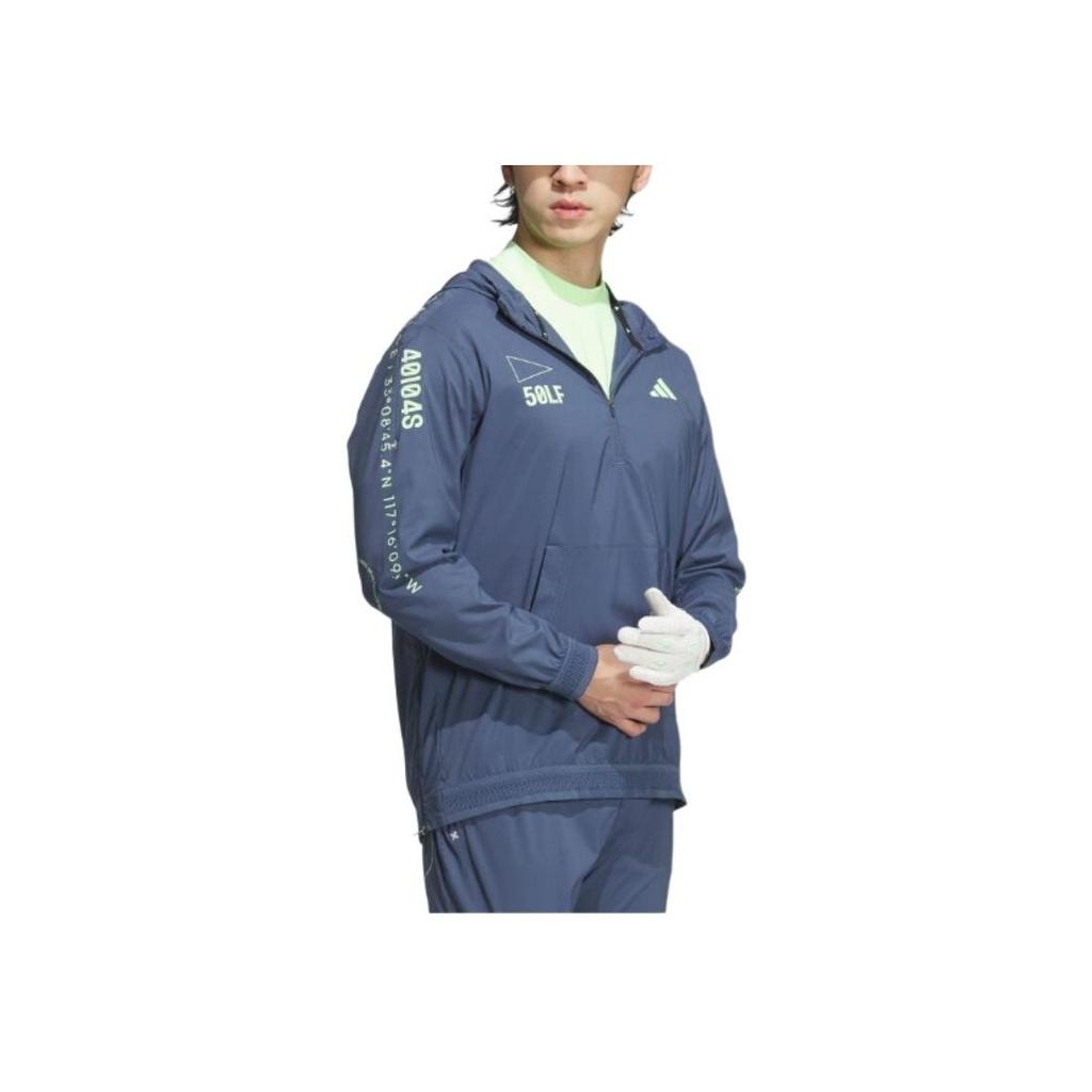 Adidas Quick-Dry Letter Logo Print Stretch Pullover Hooded Long Sleeve Jacket Men jackets Blue IN9006