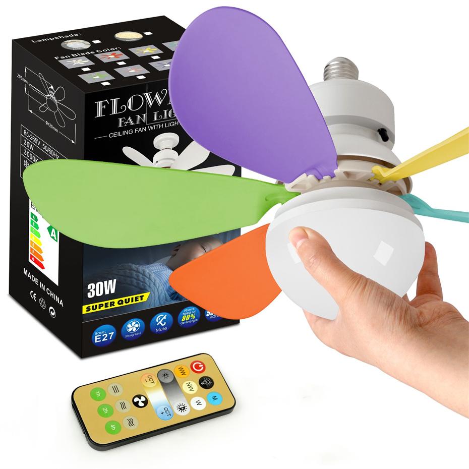 

Вкручиваемый потолочный вентилятор в патрон для лампы с пультом дистанционного управления E27/E26 Лампочка Маленький вентилятор Комбо светильников для ванной комнаты, спальни, патио 30W