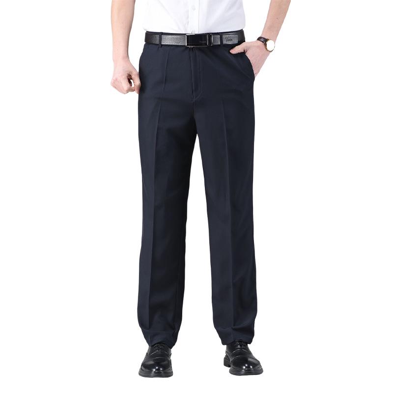 Men's Summer Lightweight High-Waisted Business Trousers for Middle-Aged & Elderly – Loose, Casual, Non-Iron, Formal Pants