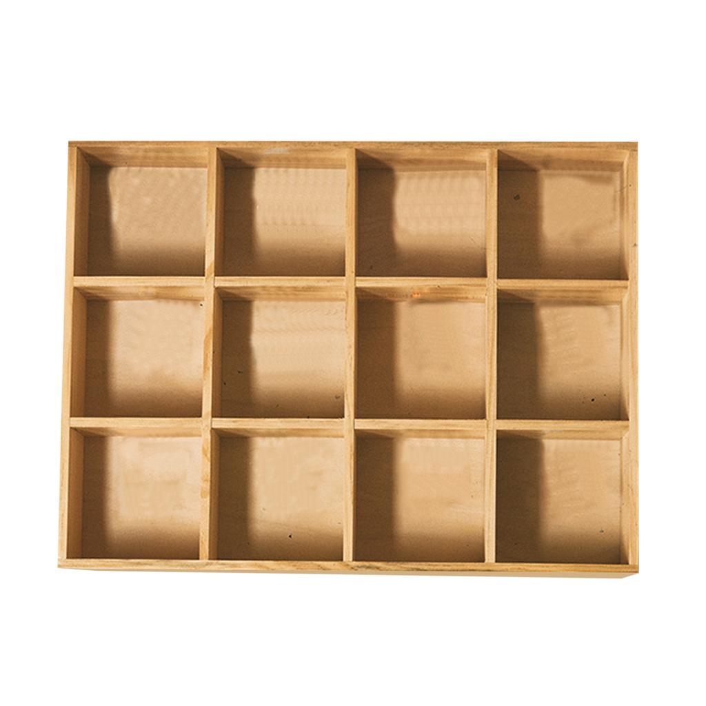 12 Grids Action Figure Wooden Storage Shelf Figure Wood Shadow Box Shelf Organizer for Bedroom