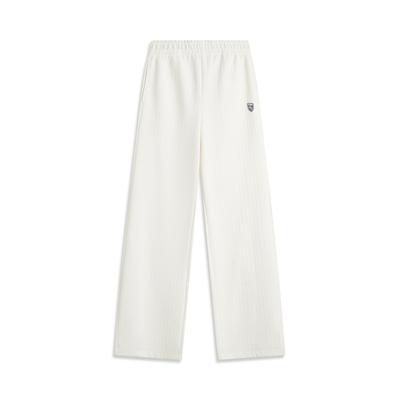 Li Ning Sports Trend Series Solid Color Mid Waist Loose Breathable Versatile Straight Leg Sports Pants Women Pants White AKLV064-1