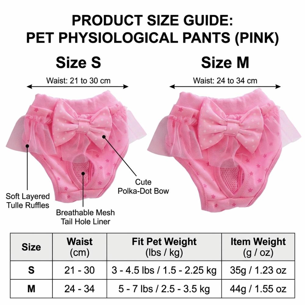 Pink Tone Pet Sanitary Pant Bow Decor Pet Short Pant Dog Physiological Pant  Dog Estrus Care