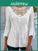 Casual Womens Deep Vneck Lace Tshirts Comfortable Hollow Out 34 Sleeve Irregular Blouses Ladies Elegant Patchwork Pullover Tops