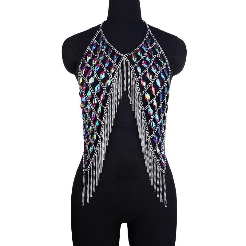 Cross-border Hot-sale Fashion Hot Sexy Bikini Shoulder Chain Diamond Metal Tassel Bra Chain Body Chain