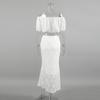 2026 Elegant White Lace Dress Set Women French Strapless Long 2 Piece