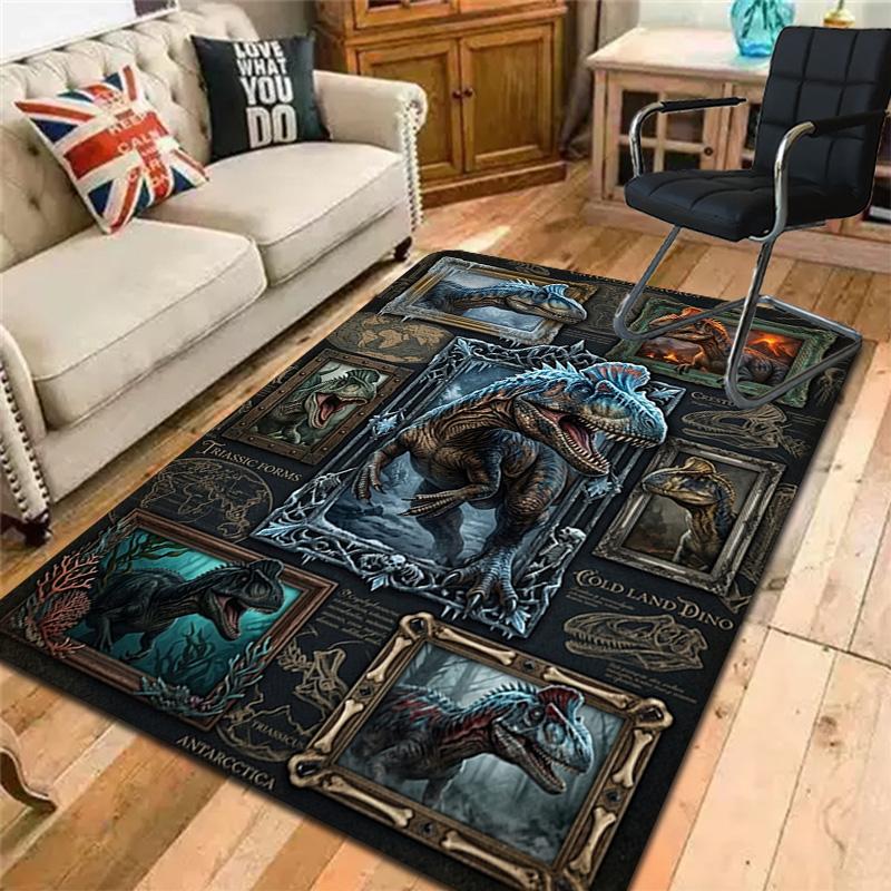 Cryolophosaurus Dinosaur Evolution Pattern Rug Floor Mat for Living Room or Bedroom Soft and Comfortable Carpet a Gift for Birthday and Holiday.