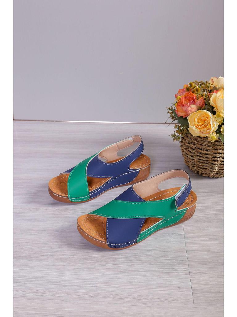 Women's Summer Cross-Border Platform Sandals - Plus Size, Open Toe, Thick Sole, Magic Tape Closure, European & American Style (Size 43)