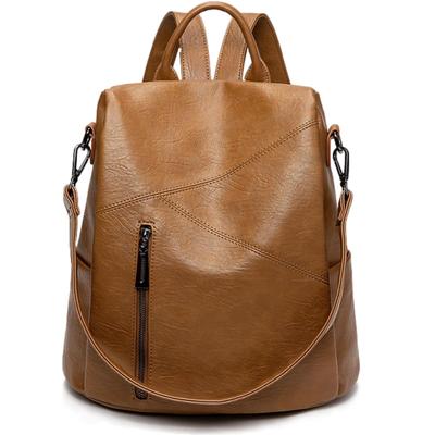 Lopis Stylish Functional PU Leather Shoulder Bag Women's Backpack, Lightweight, Waterproof, Anti-theft, (Brown)