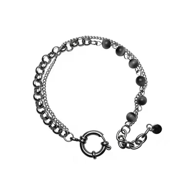 Simple gray opal splicing metal chain bracelet ins cold wind design