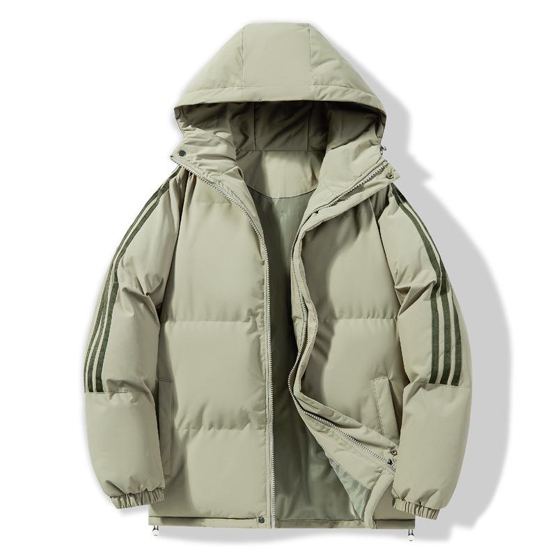 New couple three-bar padded jacket thickened hooded padded jacket sports casual jacket youth popular solid color padded jacket