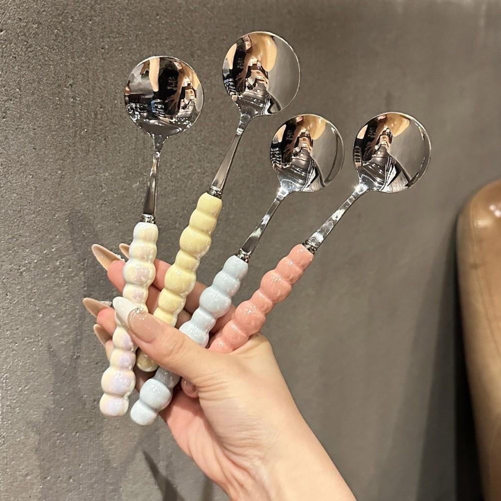 Stainless Steel Stirring Spoons Imitation Ceramic Dessert Spoon Kitchen Accessories