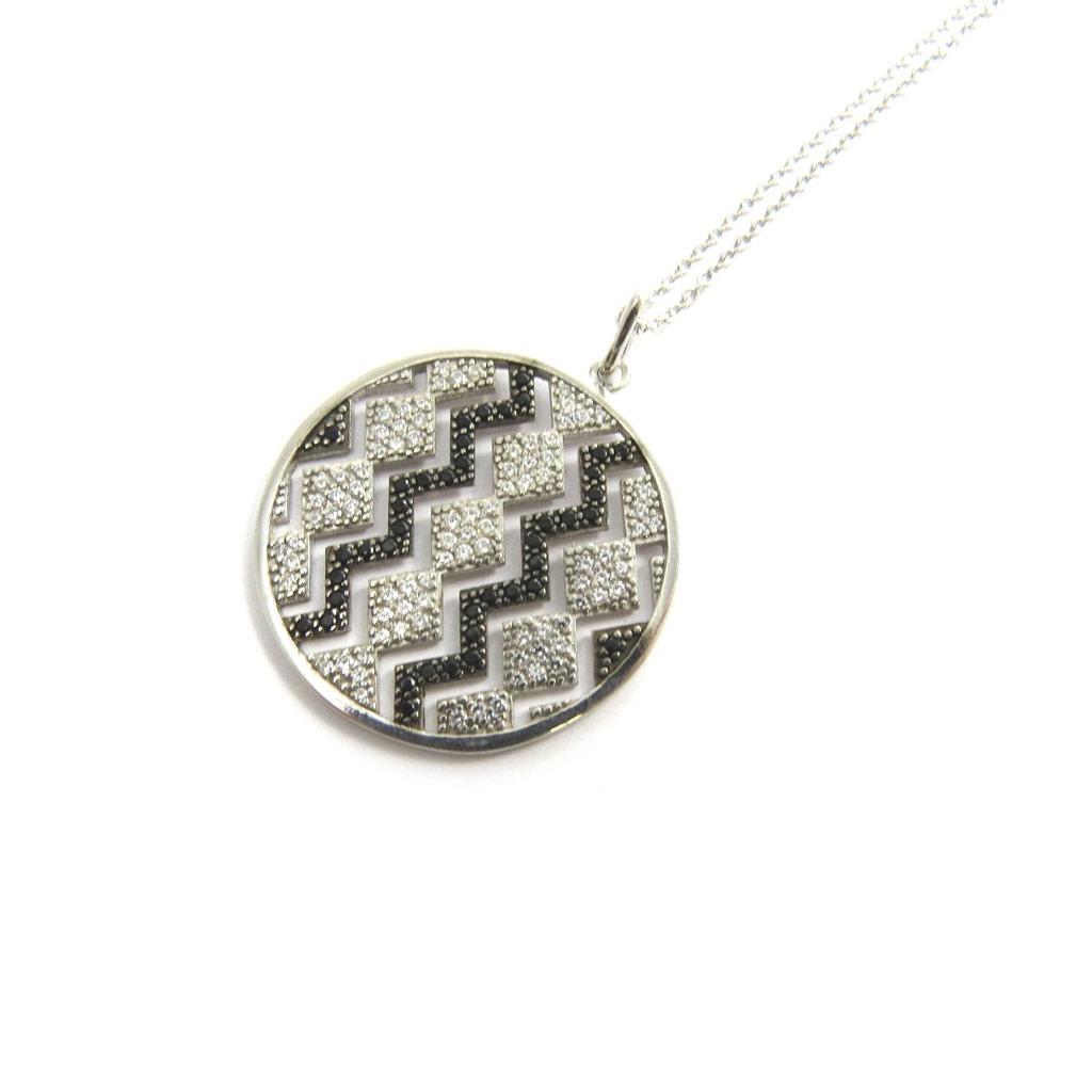 Altesse [N3070] - Silver Necklace 'Sissi' Black White