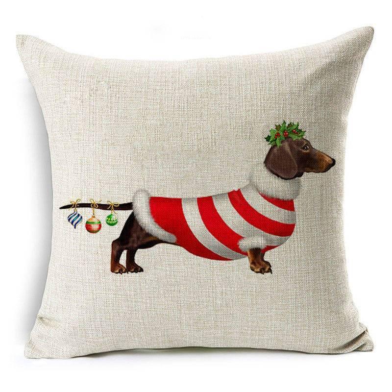 Luxurious 18'' Dachshund Printed Christmas Linen Cushion Cover For Chic Home Decor