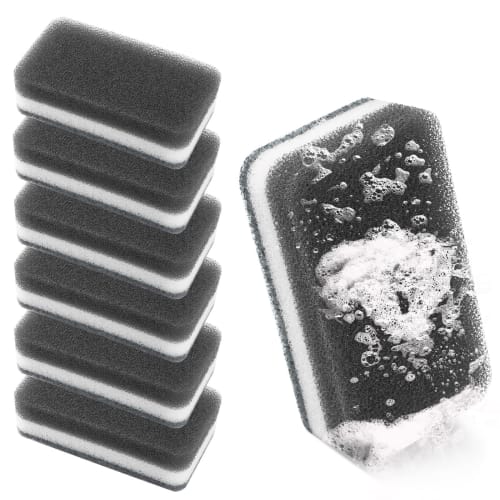 HOMEXCEL Kuchyňské houbičky na mytí nádobí, Balení 6 kusů, Nepoškrábou, Pěnící, Rychlý odtok vody, Neabrazivní, Dlouhý typ (Šedá)