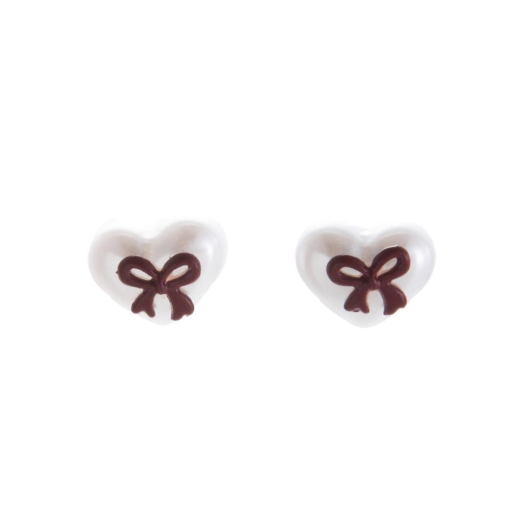 French Sweet Love Bow Pearl Stud Earrings, Autumn And Winter Retro High-End Fashion Temperament Earrings