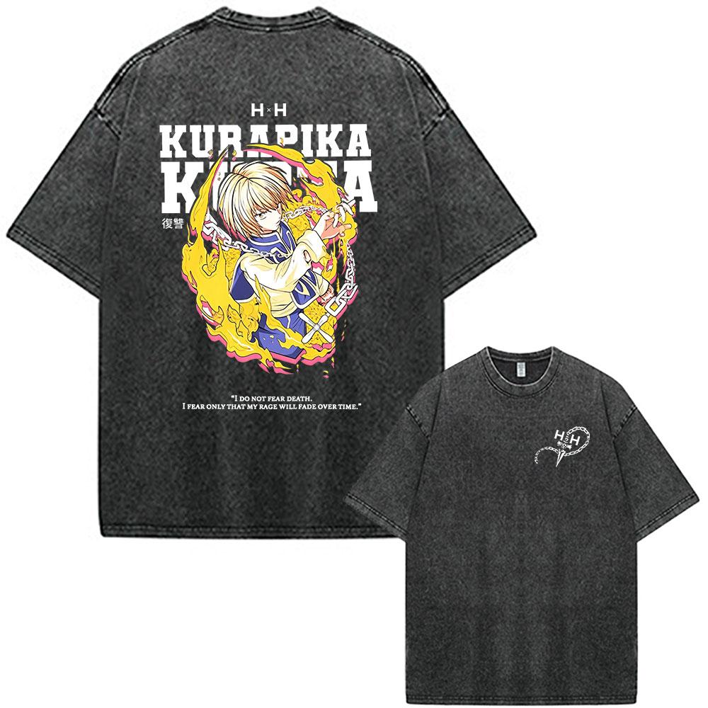 2026 Hot Sale Anime Hunter X Hunter Killua Zoldyck Meruem Manga Vintage Washed T-shirt Men Women Fashion Casual Cotton Short Sleeve T-shirts Top