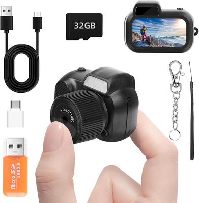 Mini Schlüsselanhänger-Kamera, FHD 1080p 8MP Mini-Digitalkamera mit 32GB SD-Karte Kartenleser Acht Filter, 100 Minuten Akkulaufzeit für Reiseaufnahmen