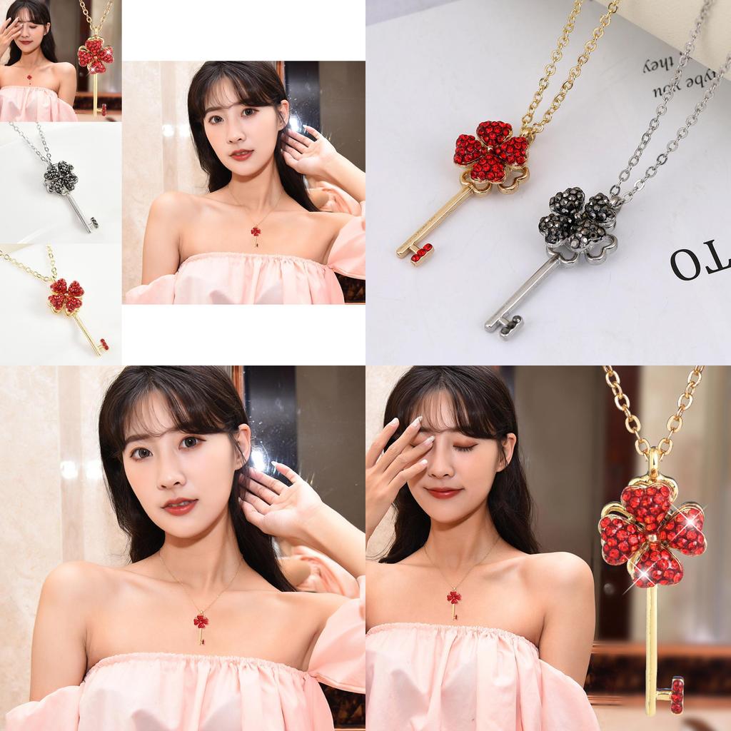 Elegant 2021 Fashionable Rotating Four Leaf Clover Necklace With Gemstone Accents