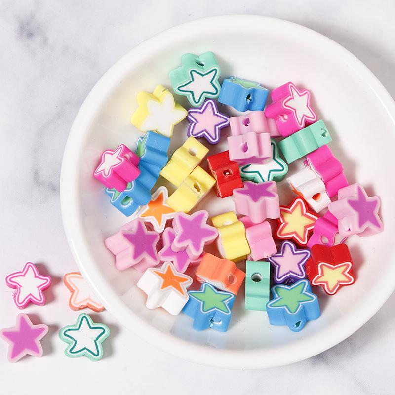 50 pcs Polymer Clay Animal & Fruit Style Mixed Color Flat Round Beads for DIY Bracelet Jewelry