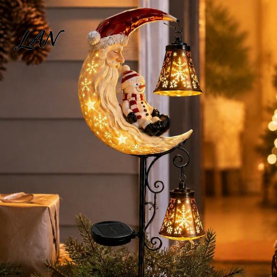 Solar Ground Stake Lights Snowman/Ghost Moon Light, Waterproof Metal Garden Sculpture, Decorative Powered Pathway Lighting Lamp for Outdoor Yard Lawn