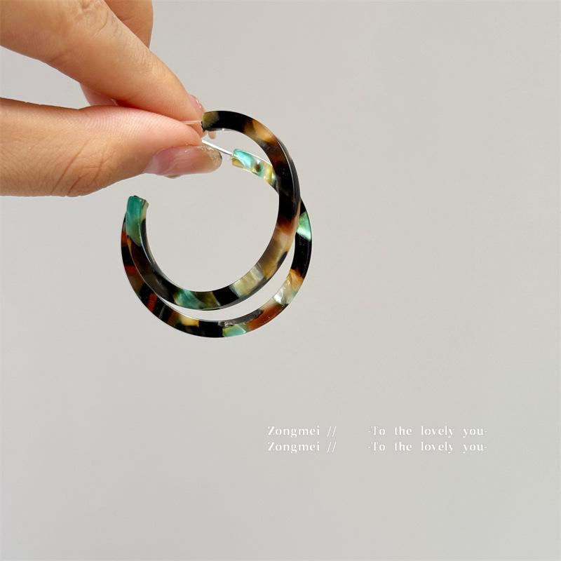 Amber Leopard Print Hoop Earrings for Women, Autumn/Winter 2026 Retro Hong Kong Style, High-End Large Hoops