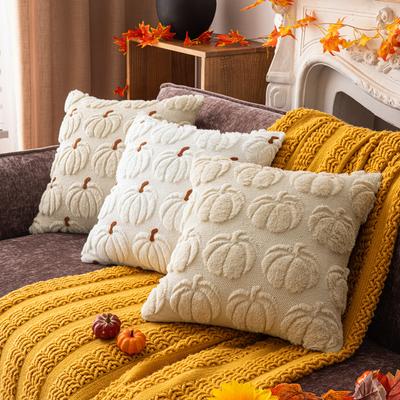 Pumpkin Embroidered Pillowcase Three-dimensional Plush Pumpkin Pillow Cushion Cover Halloween Festive Decoration Sofa Pillow