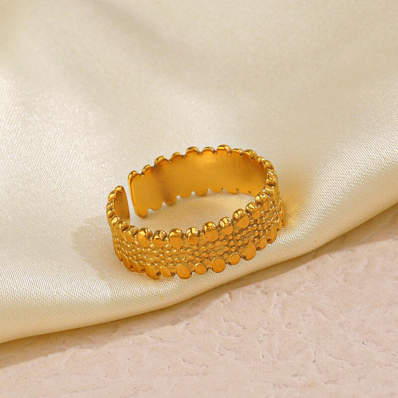 Stainless Steel Wide Face Opening Rings for Women Men Classic French Style Retro Texture Rings Banquet Charm Jewelry Accessories