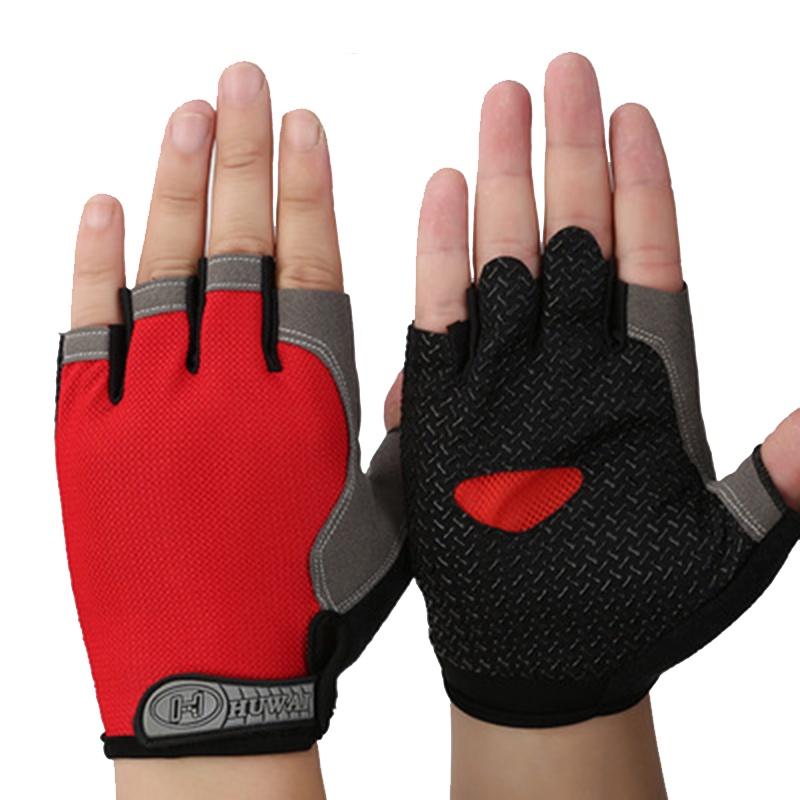 

Fingerless Biker Gloves Sports Gym Training Outdoor Nonslip Cycling Gloves Red,M