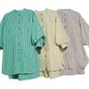 Export Japanese Original Single Cut Label Stand-up Collar Puff Sleeve Half Sleeve Color Stripes Open Shirt Female Mid Length Long Length Lazy