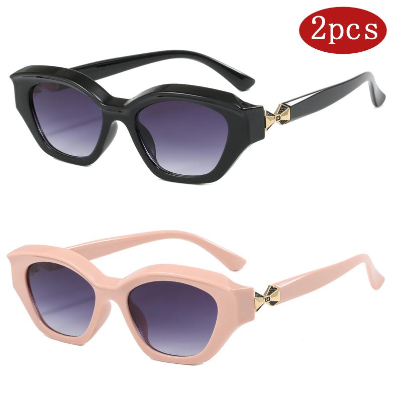 2pcs Luxury Cat Eye Metal Sunglasses Women Men Fashion Brand Designer Punk Sun Glasses Sexy Ladies Shades Eyeglasses UV400