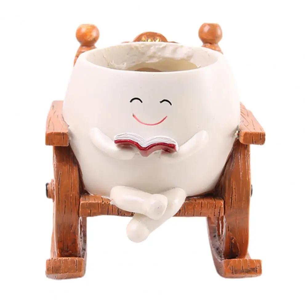 Smile Face Flower Pot Resin Rocking Chair Reading Planter Pot Smiling Succulent Flowerpots Indoor Outdoor Homes Garden Ornaments