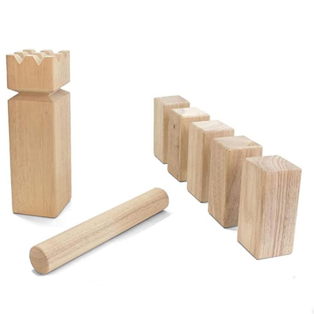 Gioco da esterno in stile nordico, set in legno per il lancio del Kubbu per giardini e prati, sport all'aperto per famiglie e gruppi numerosi, adatto ai bambini