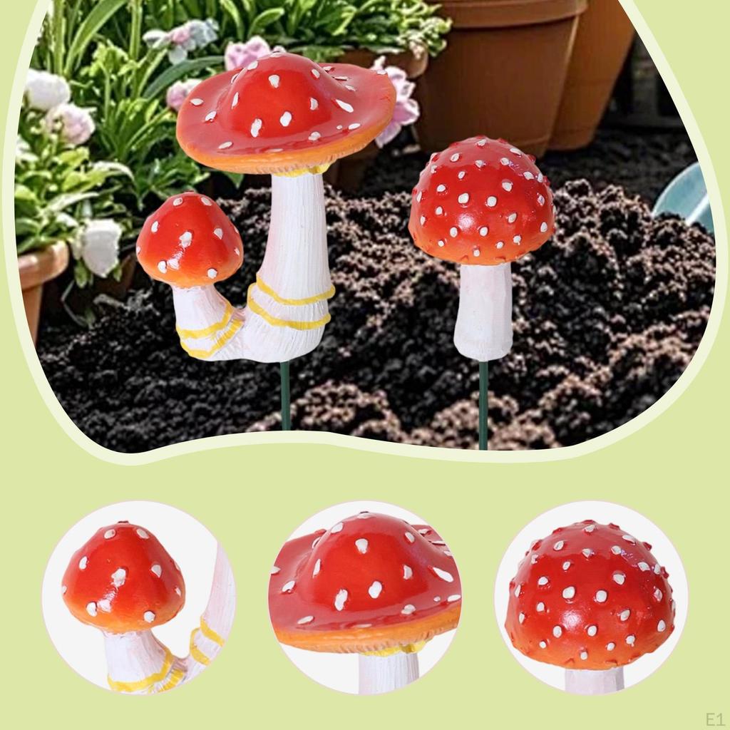 2 Decorative Mushroom-Shaped Garden Stakes for Flower Pots, Small Sculptures, Miniature Figures