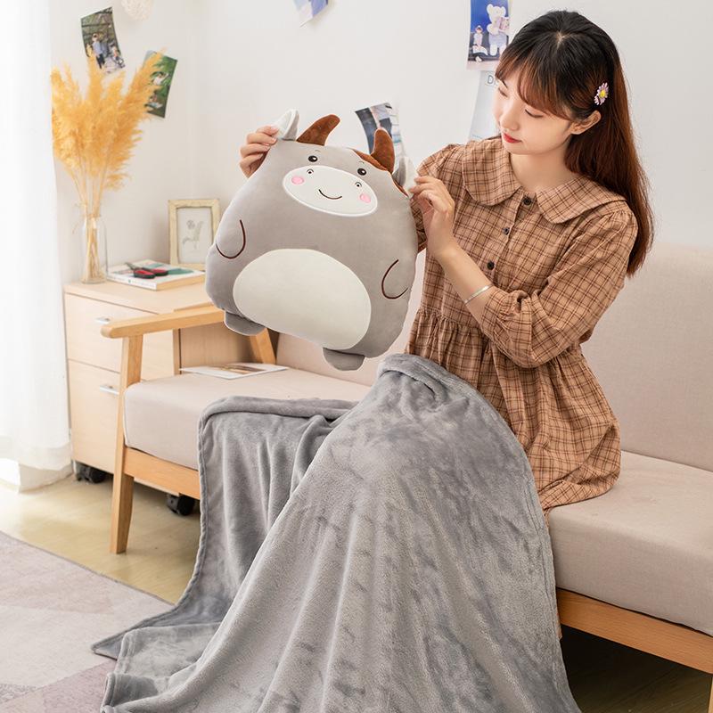 Cartoon Animal Two-in-One Pillow Blanket – Multifunctional Quilt for Home & Office, Customizable with Logo