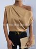 Women's Satin T-shirt Summer TK European and American Women's Clothing New Slanted Shoulder Solid Color Versatile Off-shoulder Top Women