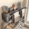 Versatile Stainless Steel Knife Organizer with Rug Holder Wall-mounted Utensils Holder for Chopstick Spoon & Fork