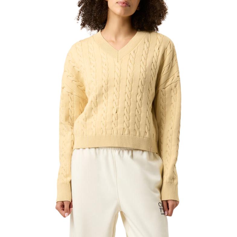 FILA Baseline Chunky FW24 Casa Series Comfortable Fashion V-Neck Knit Sweater Women tops Yellow LW43F009-200