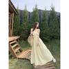 Kumikumi French Style Gentle Style Yellow Hanging Neck Tube Top Dress Women Summer Waist Hugging Slimming A- Line Skirt Long Dress