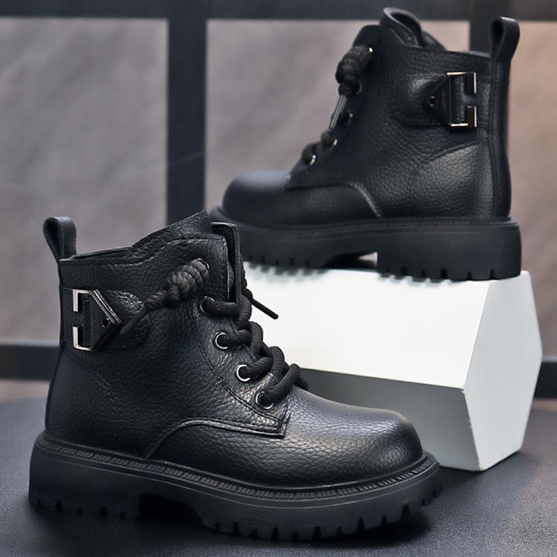 Children's Leather Shoes Autumn Winter Warm New Casual Shoes Surface Waterproof Soft Sole Fashionable Walking Shoes for Kids