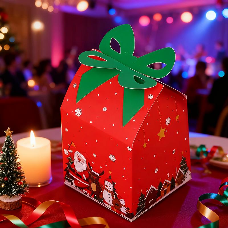 WTEMPO Creative Christmas Gift Boxes Hand-held Packaging Boxes Christmas Eve DIY Foldable Paper Boxes Christmas Pattern Printed Presents Boxes,