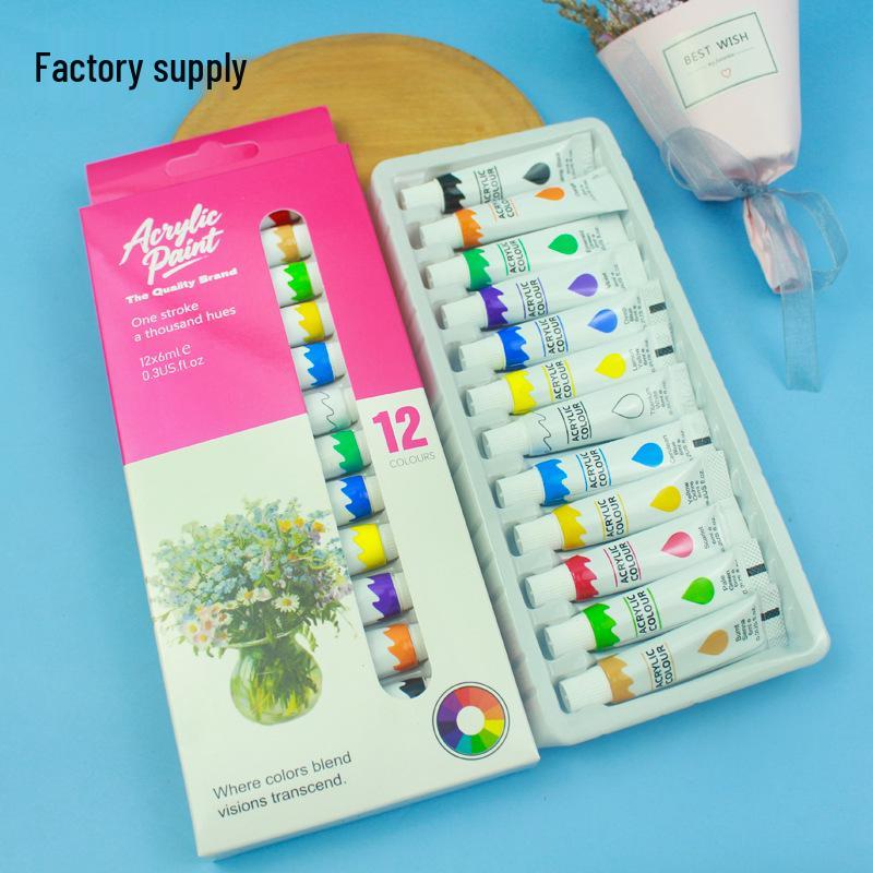 Children's 12-Color 6ml Watercolor Acrylic Gouache Pigment Set - Bright Colors for DIY