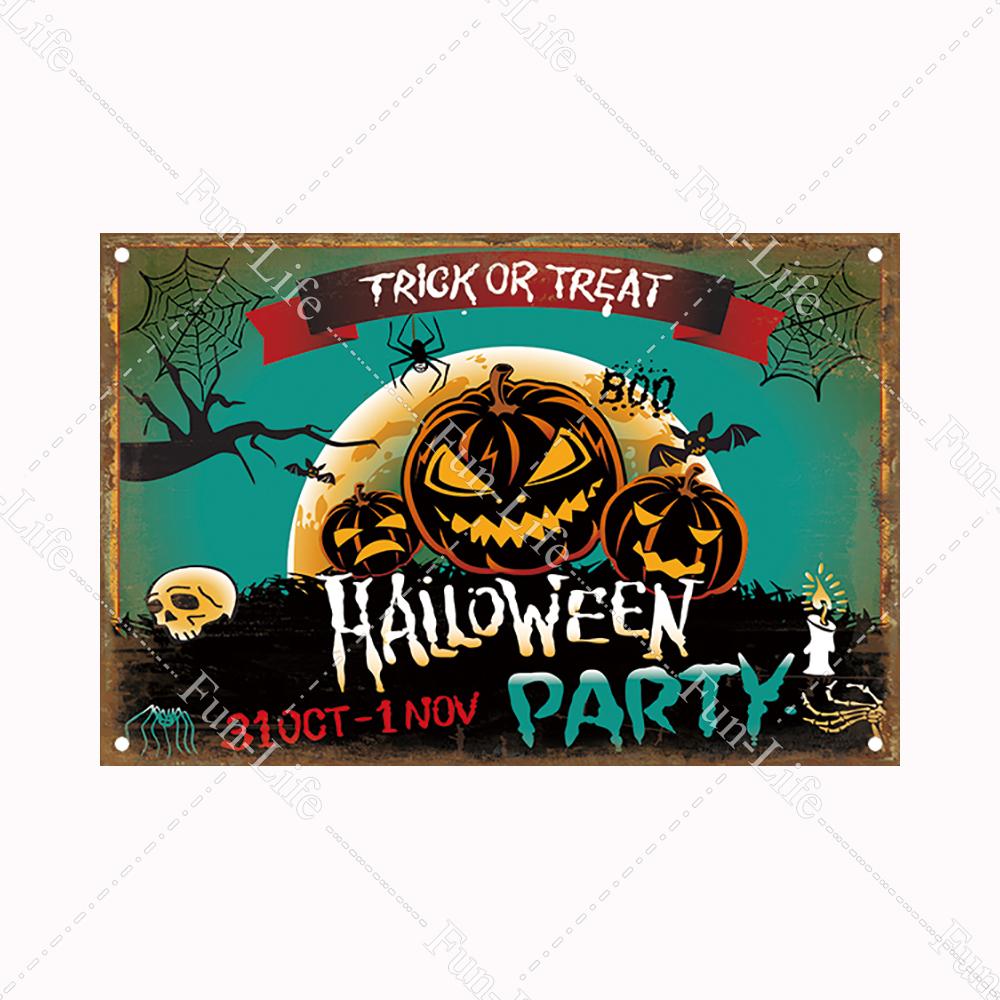 Halloween Pumpkin Tin Sign Vintage Plate Bat Poster Painting Festival Metal Signs Bar Art Party School Wall Home Decor 20x30cm